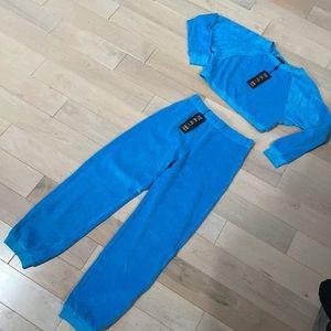 Suzie Kondi turquoise cropped crew neck top and Harem slim pants